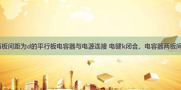 如图所示 两板间距为d的平行板电容器与电源连接 电键k闭合。电容器两板间有一质量为